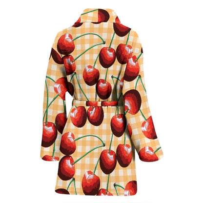 Cherry Orange Plaid Print Women Bath Robe-JTAMIGO.COM