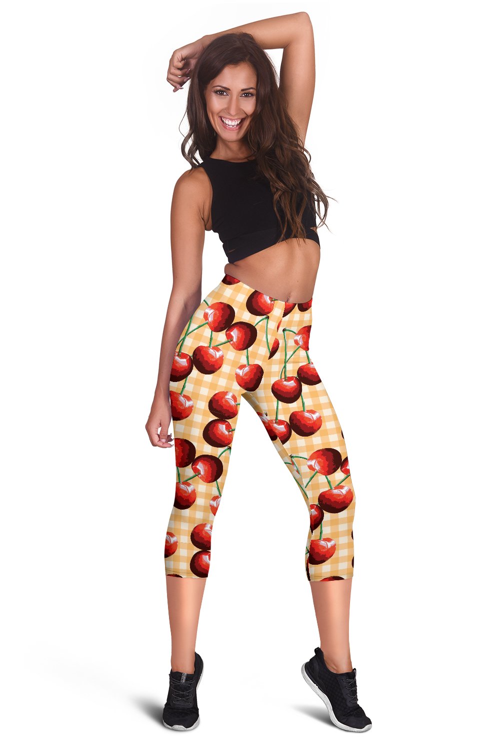 Cherry Orange Plaid Print Women Capris