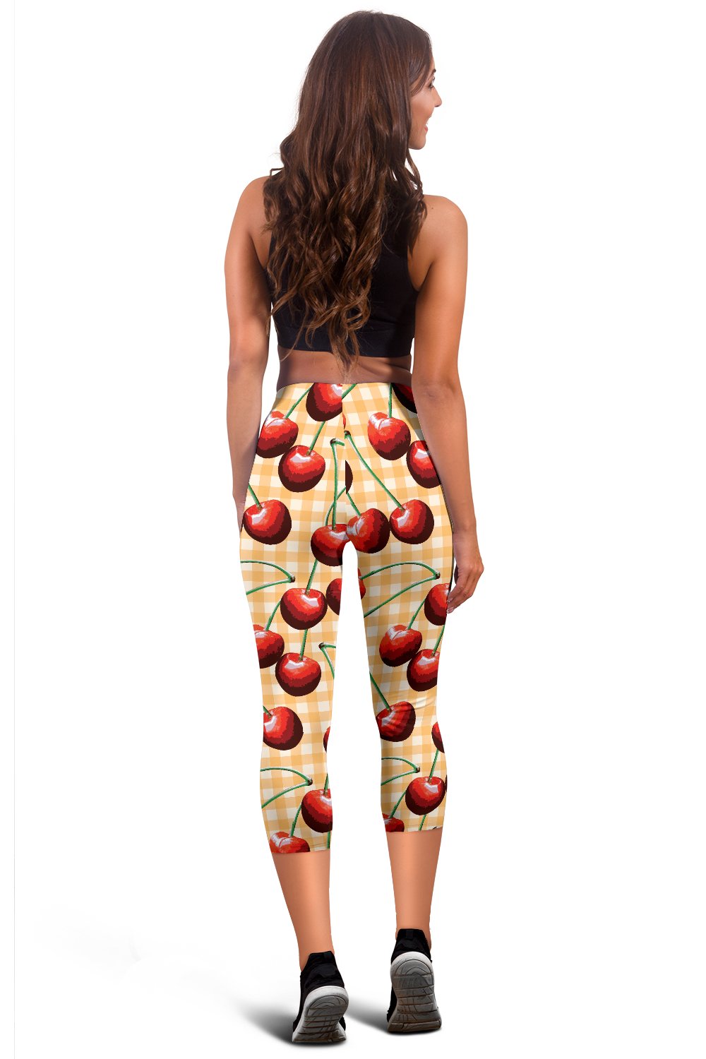 Cherry Orange Plaid Print Women Capris