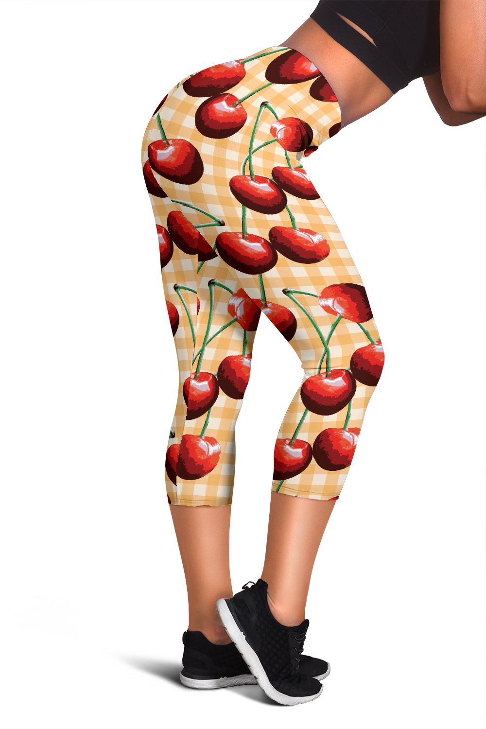 Cherry Orange Plaid Print Women Capris