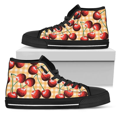 Cherry Orange Plaid Print Women High Top Shoes