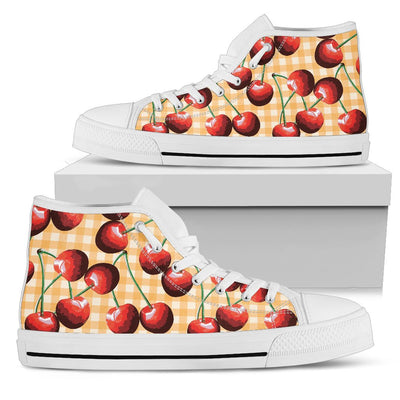 Cherry Orange Plaid Print Women High Top Shoes