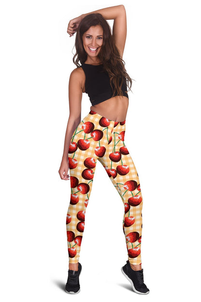 Cherry Orange Plaid Print Women Leggings