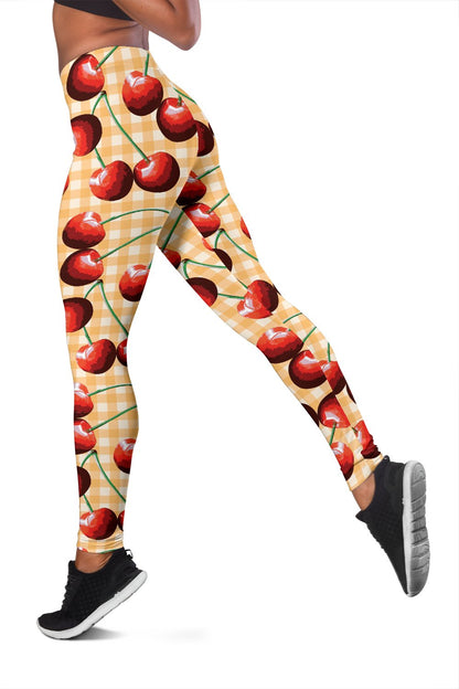 Cherry Orange Plaid Print Women Leggings