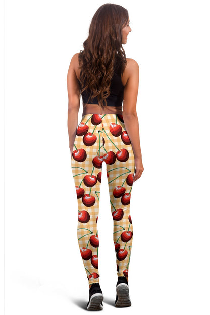 Cherry Orange Plaid Print Women Leggings