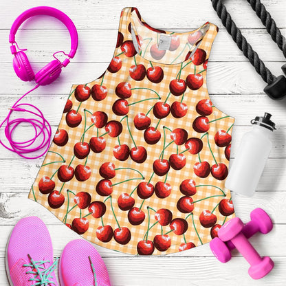 Cherry Orange Plaid Print Women Racerback Tank Top