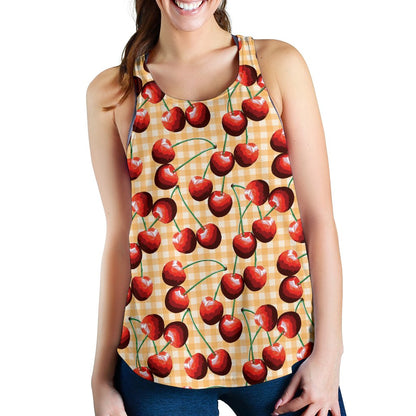 Cherry Orange Plaid Print Women Racerback Tank Top