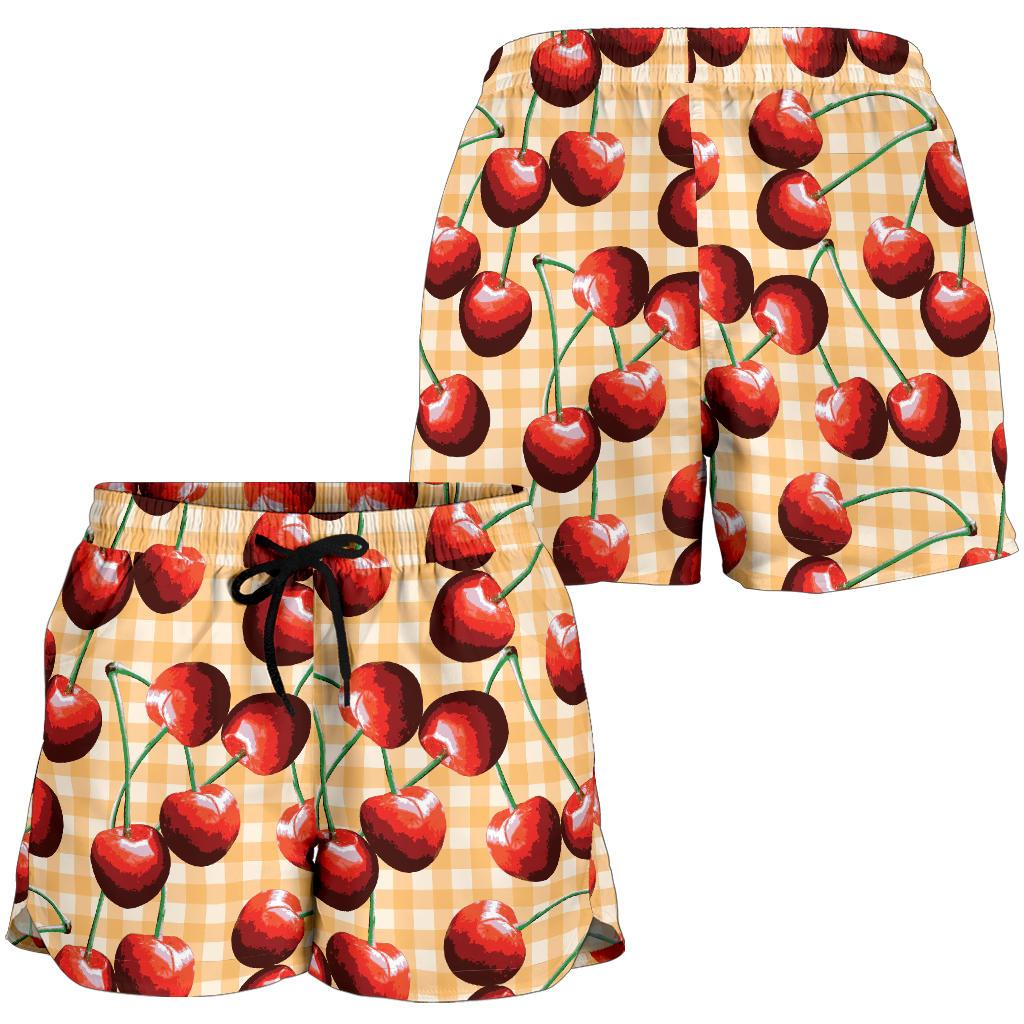 Cherry Orange Plaid Print Women Shorts-JTAMIGO.COM