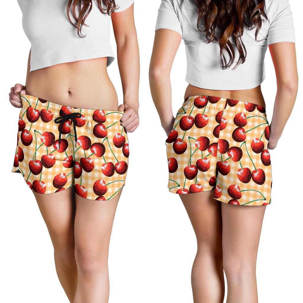Cherry Orange Plaid Print Women Shorts-JTAMIGO.COM
