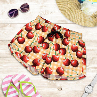 Cherry Orange Plaid Print Women Shorts-JTAMIGO.COM