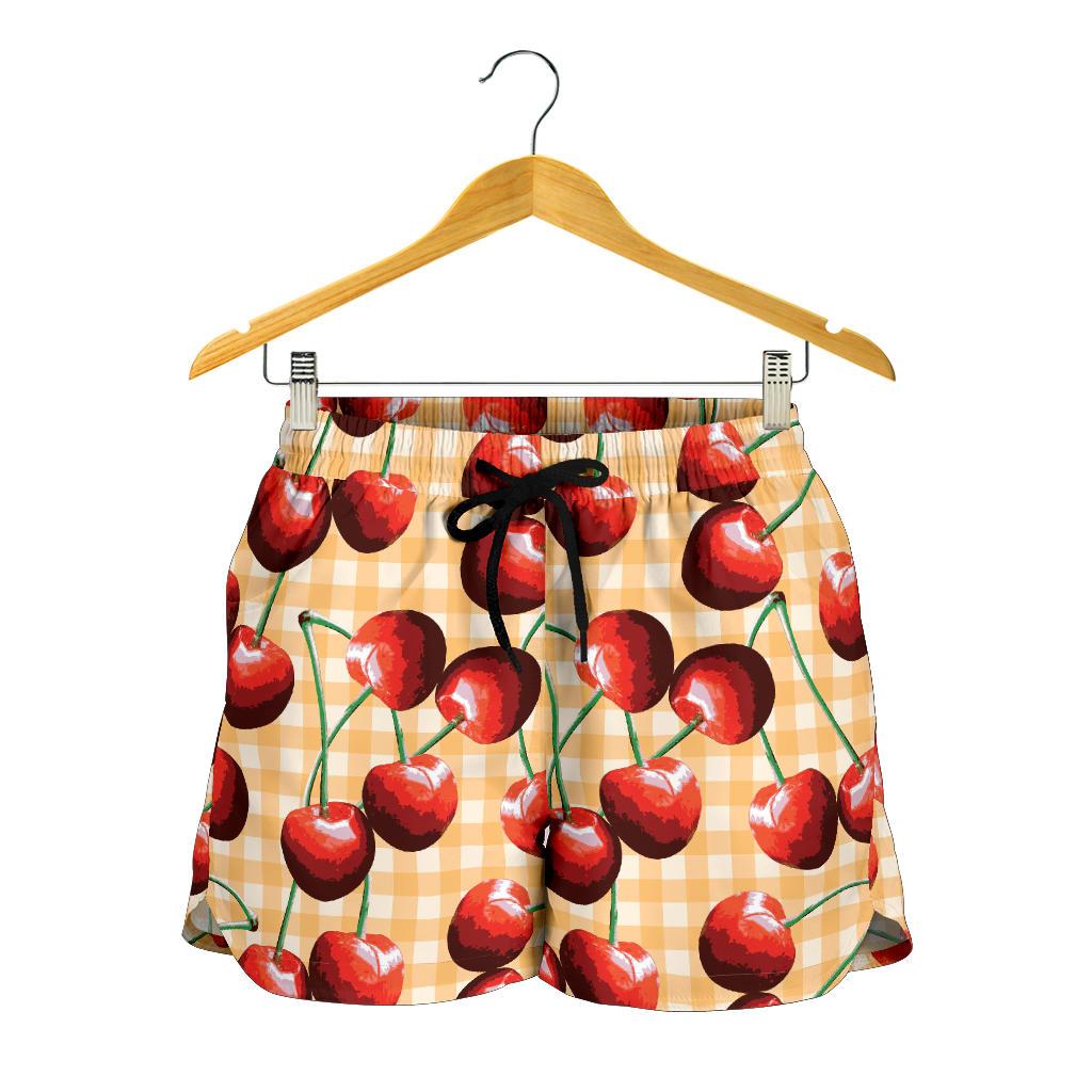Cherry Orange Plaid Print Women Shorts-JTAMIGO.COM