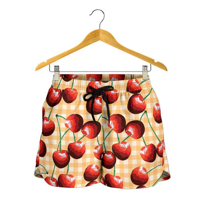 Cherry Orange Plaid Print Women Shorts-JTAMIGO.COM