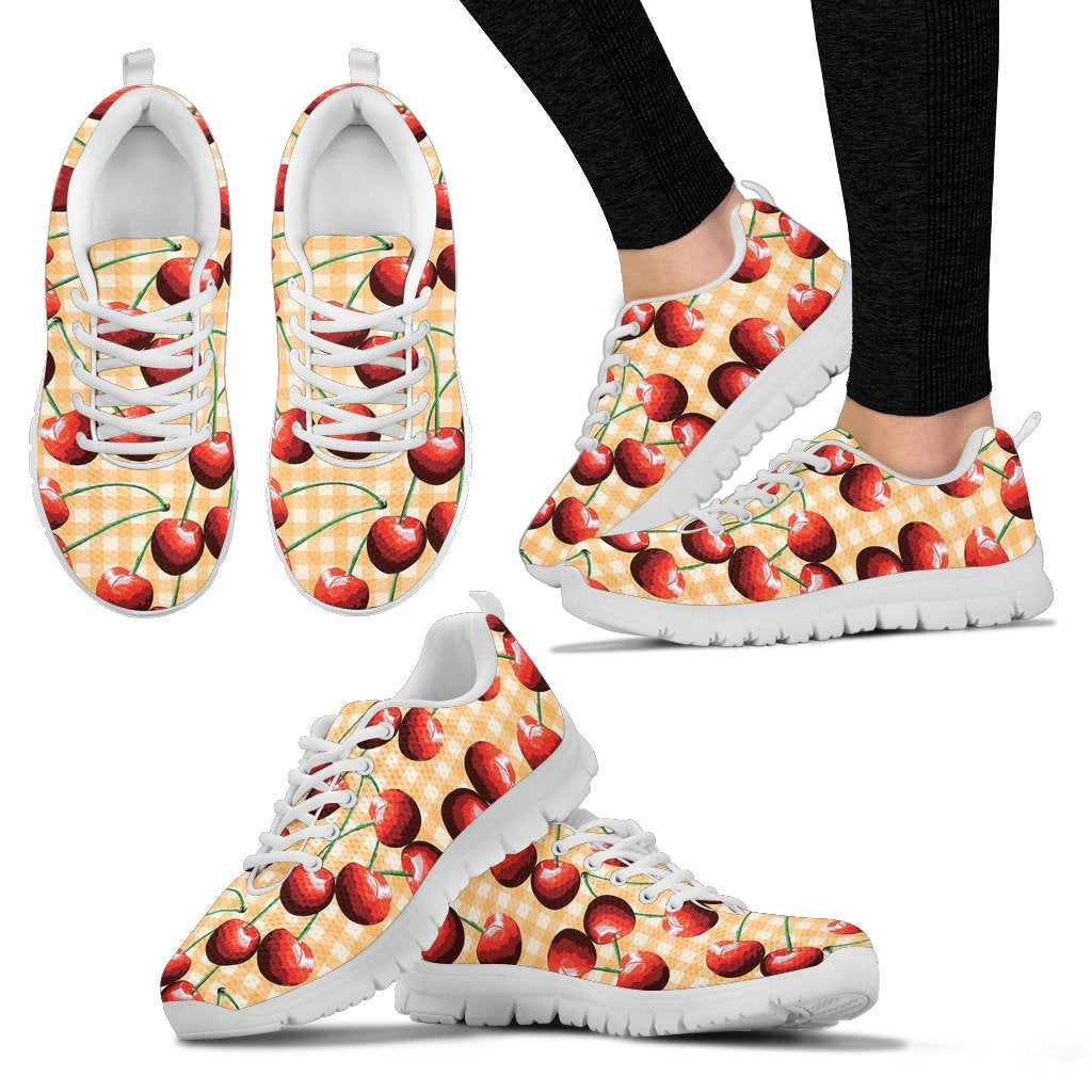 Cherry Orange Plaid Print Women Sneakers Shoes