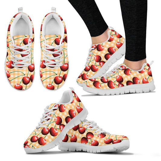 Cherry Orange Plaid Print Women Sneakers Shoes