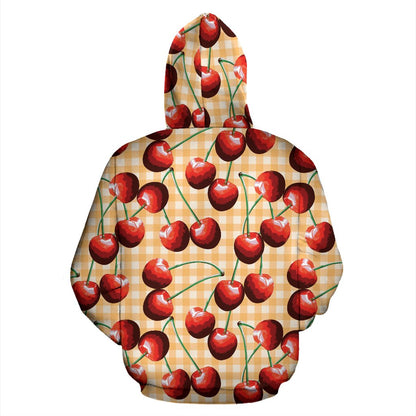 Cherry Orange Plaid Print Zip Up Hoodie