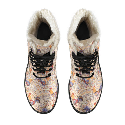 Chicken Boho Style Pattern Faux Fur Leather Boots-JTAMIGO.COM
