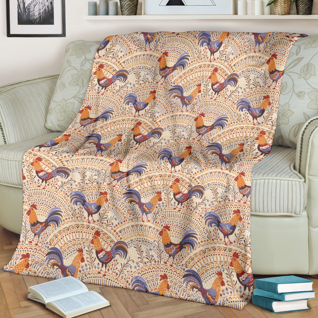 Chicken Boho Style Pattern Fleece Blanket