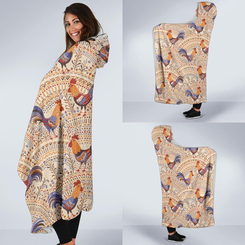 Chicken Boho Style Pattern Hooded Blanket-JTAMIGO.COM