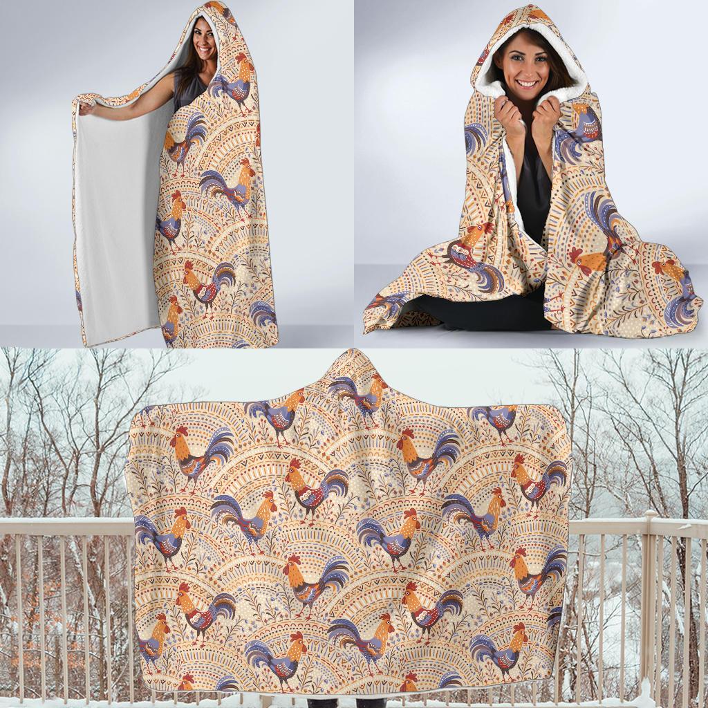 Chicken Boho Style Pattern Hooded Blanket-JTAMIGO.COM