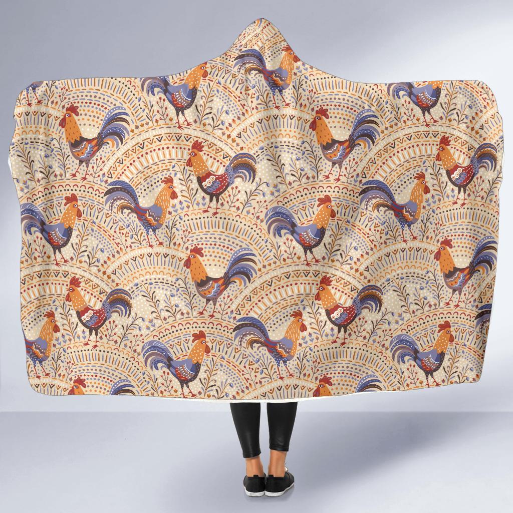 Chicken Boho Style Pattern Hooded Blanket-JTAMIGO.COM