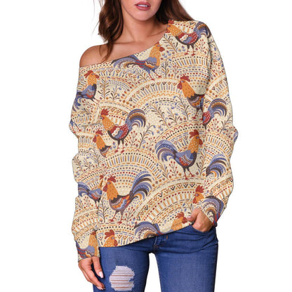 Chicken Boho Style Pattern Off Shoulder Sweatshirt