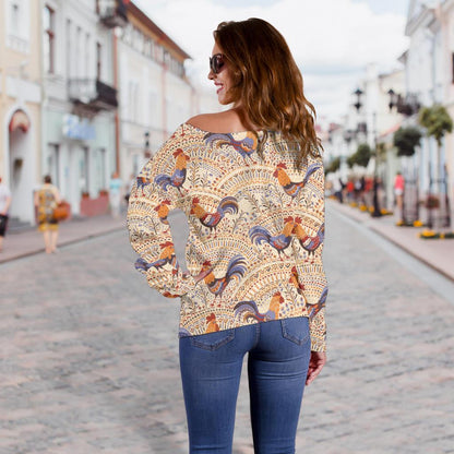 Chicken Boho Style Pattern Off Shoulder Sweatshirt