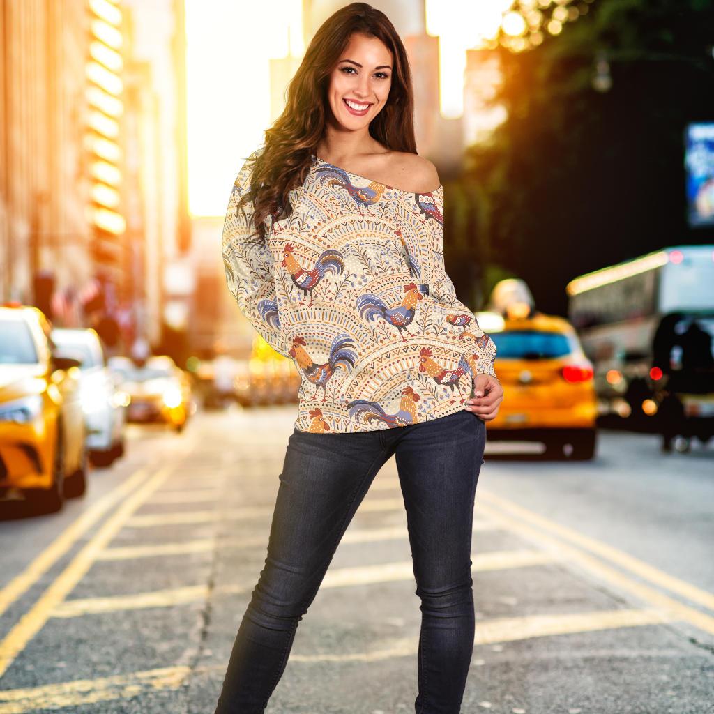 Chicken Boho Style Pattern Off Shoulder Sweatshirt