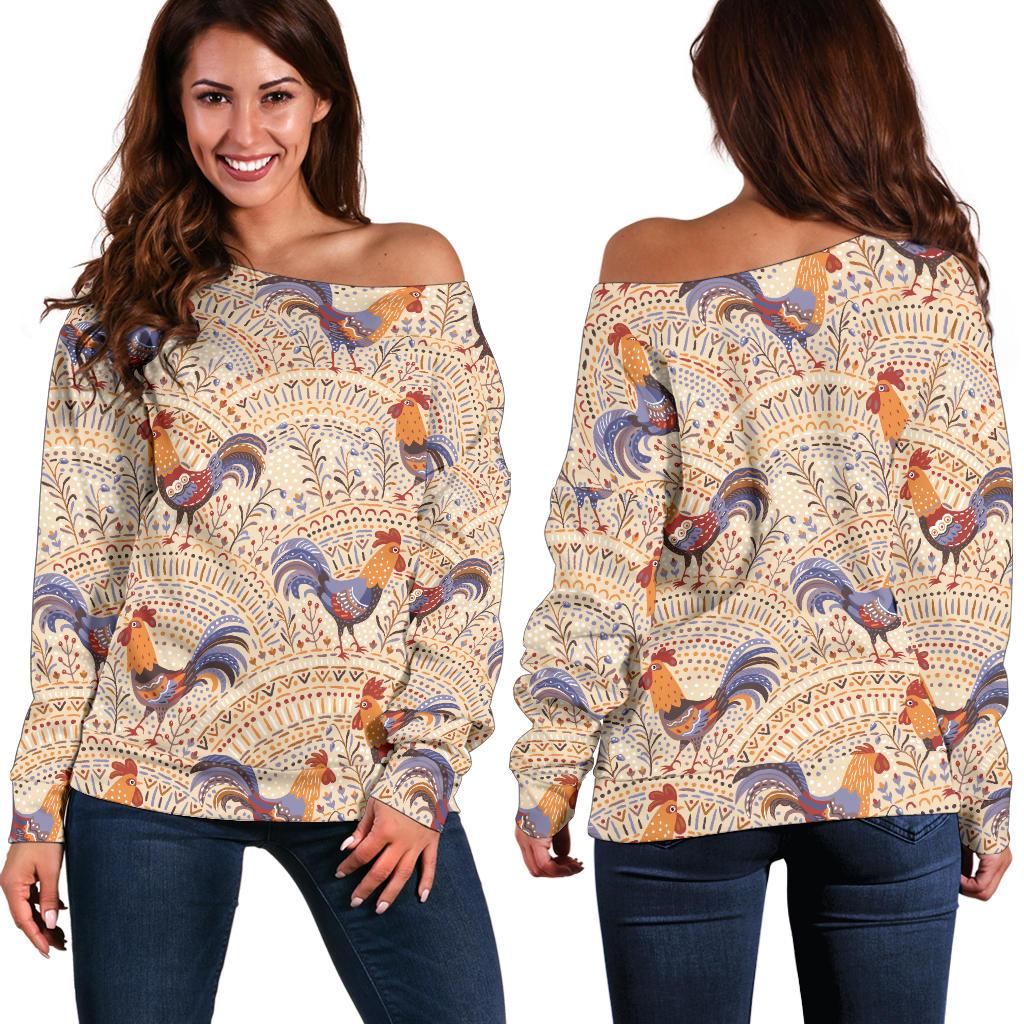 Chicken Boho Style Pattern Off Shoulder Sweatshirt