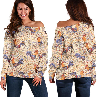 Chicken Boho Style Pattern Off Shoulder Sweatshirt