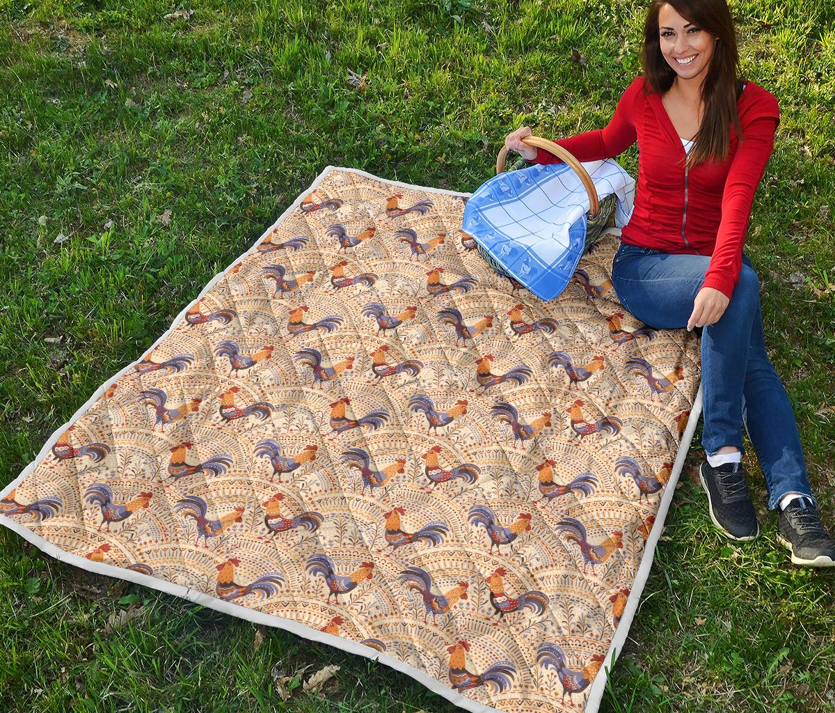 Chicken Boho Style Pattern Premium Quilt-JTAMIGO.COM