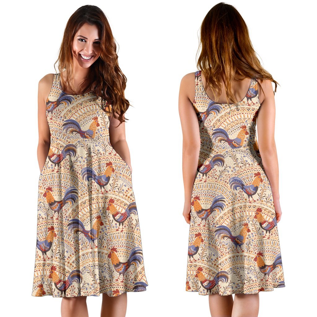 Chicken Boho Style Pattern Sleeveless Dress