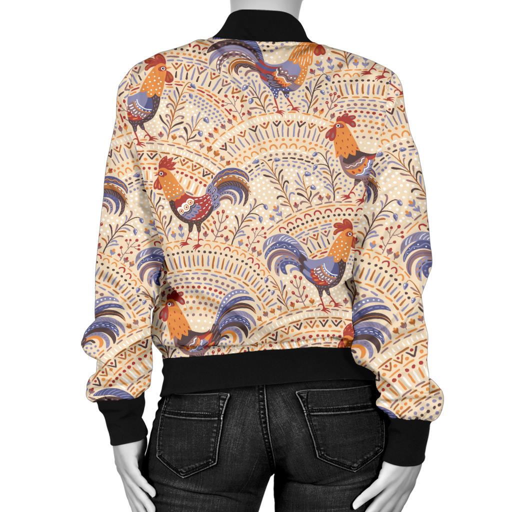 Chicken Boho Style Pattern Women Casual Bomber Jacket