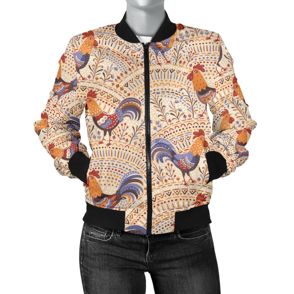 Chicken Boho Style Pattern Women Casual Bomber Jacket