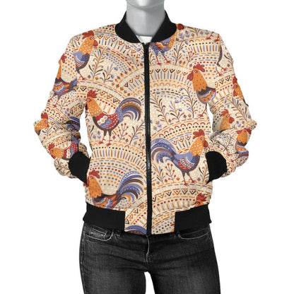 Chicken Boho Style Pattern Women Casual Bomber Jacket