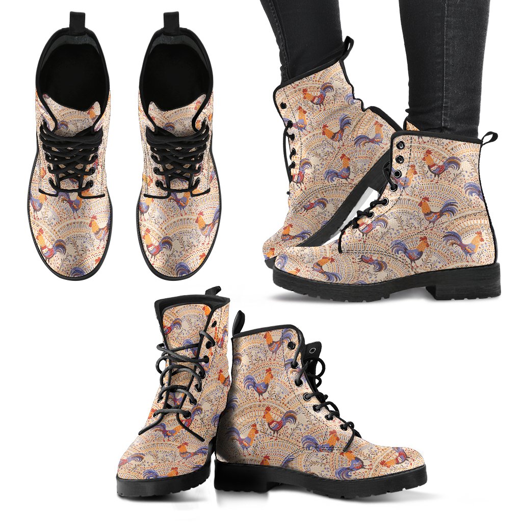 Chicken Boho Style Pattern Women Leather Boots-JTAMIGO.COM