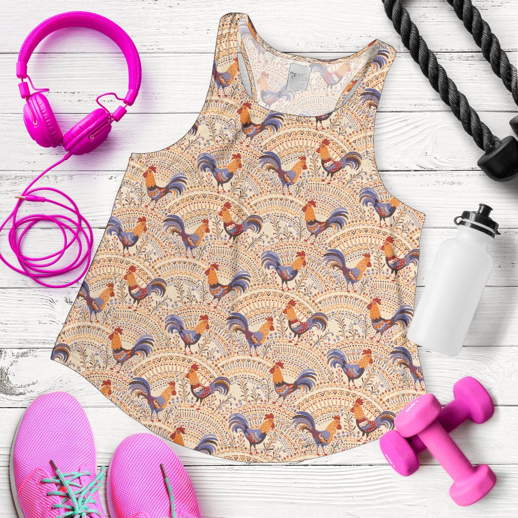 Chicken Boho Style Pattern Women Racerback Tank Top