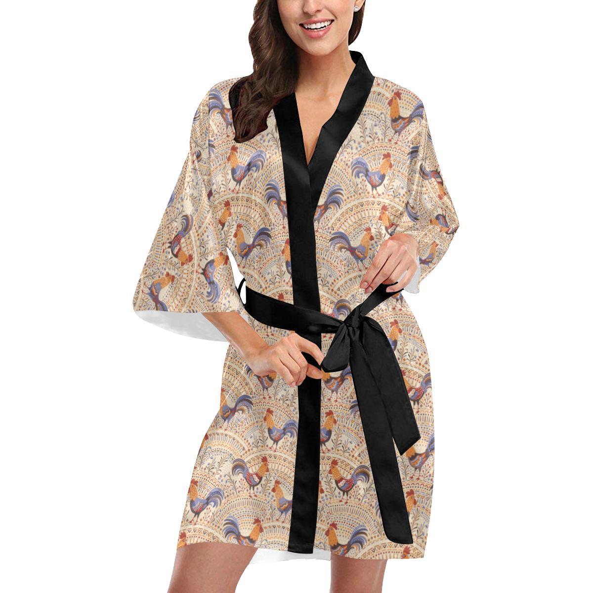 Chicken Boho Style Pattern Women Short Kimono Robe