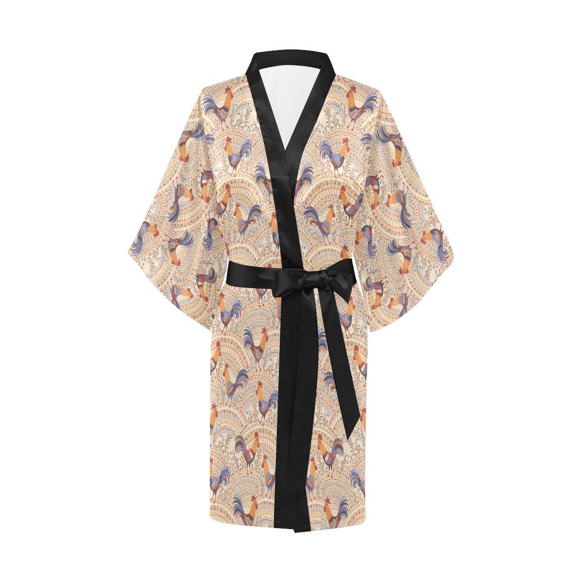 Chicken Boho Style Pattern Women Short Kimono Robe