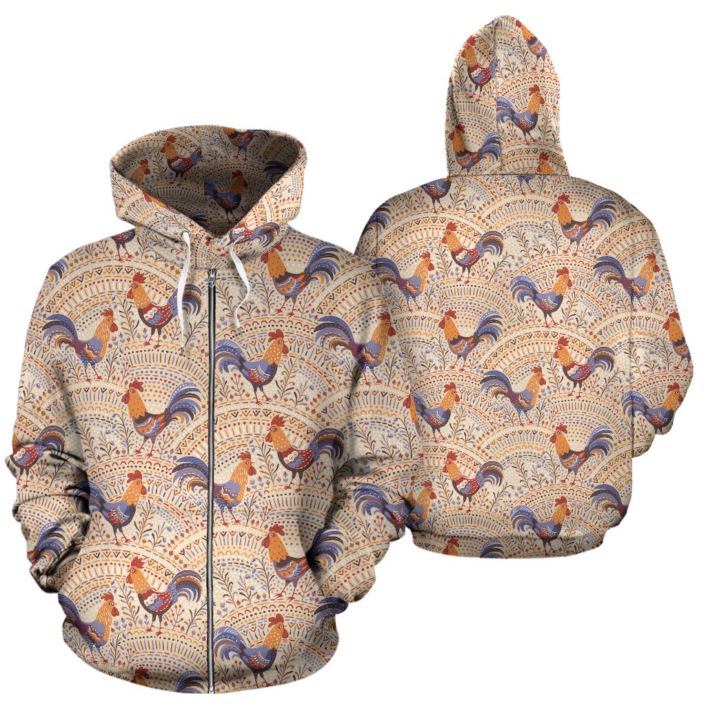 Chicken Boho Style Pattern Zip Up Hoodie