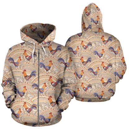 Chicken Boho Style Pattern Zip Up Hoodie