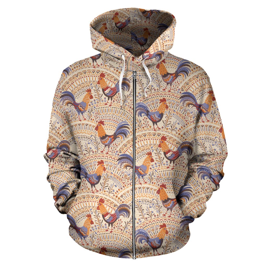 Chicken Boho Style Pattern Zip Up Hoodie