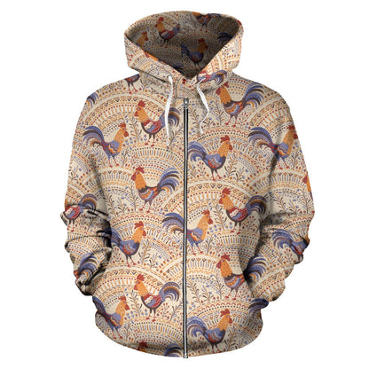 Chicken Boho Style Pattern Zip Up Hoodie