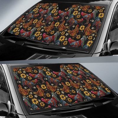 Chicken Embroidery Style Car Sun Shade For Windshield