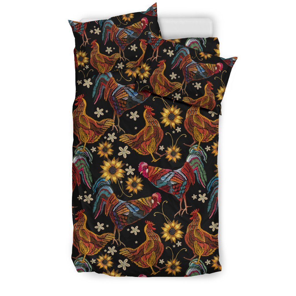 Chicken Embroidery Style Duvet Cover Bedding Set