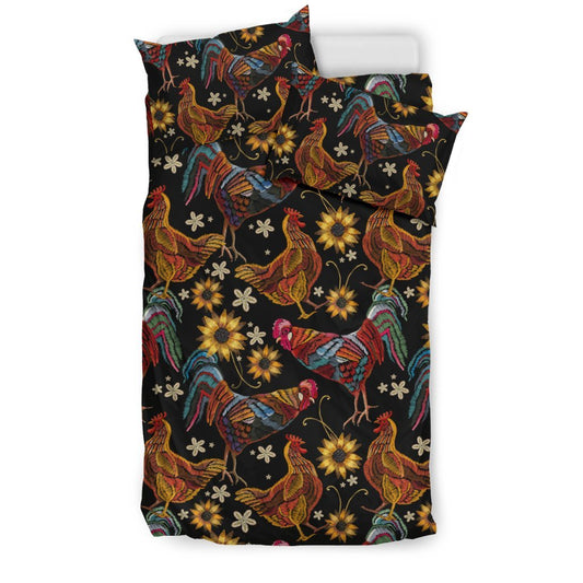 Chicken Embroidery Style Duvet Cover Bedding Set