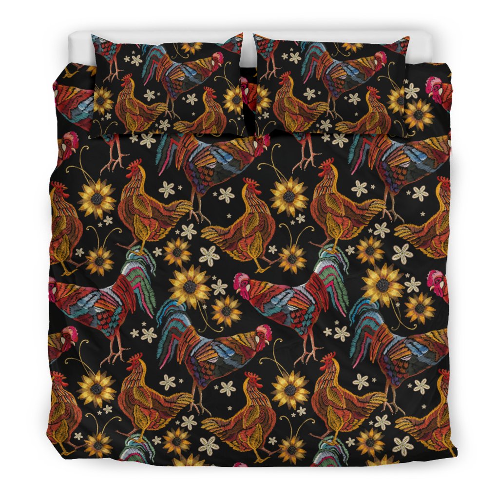 Chicken Embroidery Style Duvet Cover Bedding Set