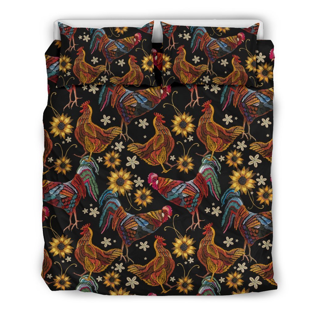 Chicken Embroidery Style Duvet Cover Bedding Set