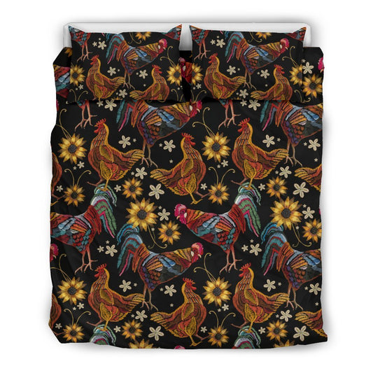Chicken Embroidery Style Duvet Cover Bedding Set