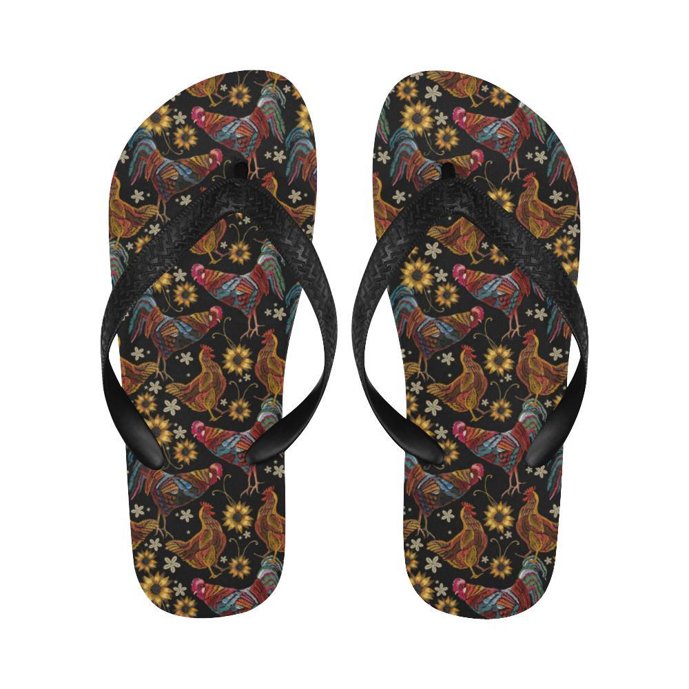 Chicken Embroidery Style Flip Flops-JTAMIGO.COM