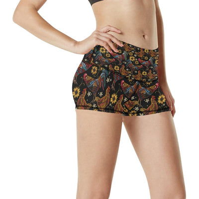 Chicken Embroidery Style High Waisted Spandex Shorts-JTAMIGO.COM